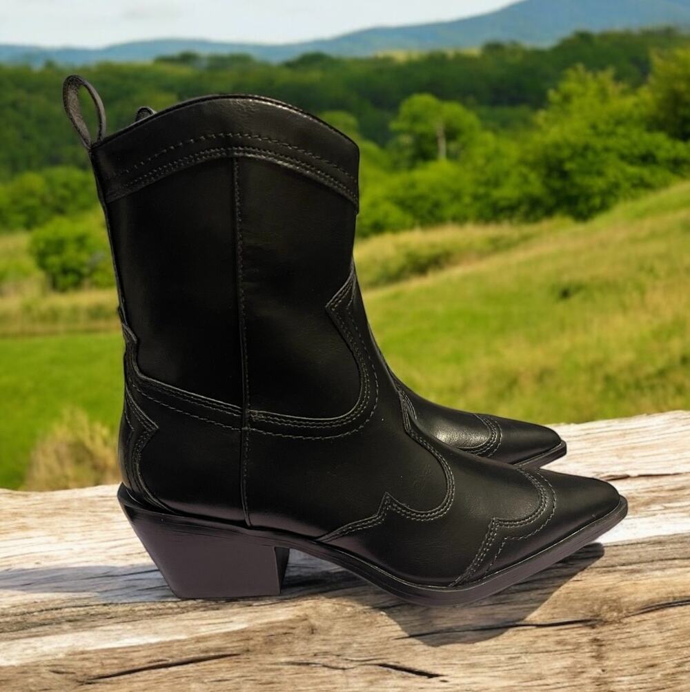 Madden Girl Swifty Black Women's Half Cowboy Boots Shoes 2" heel Western Sz 9.5
